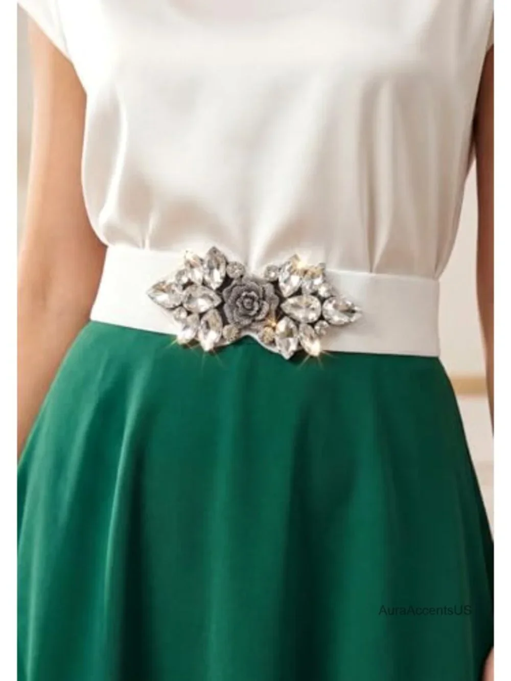Wide Stretch Elastic Rhinestone Belt with Snap Buckle